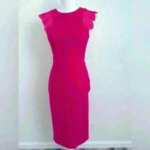 Karen Miller Lace Sleeve Jersey Pencil Midi Dress Size 4